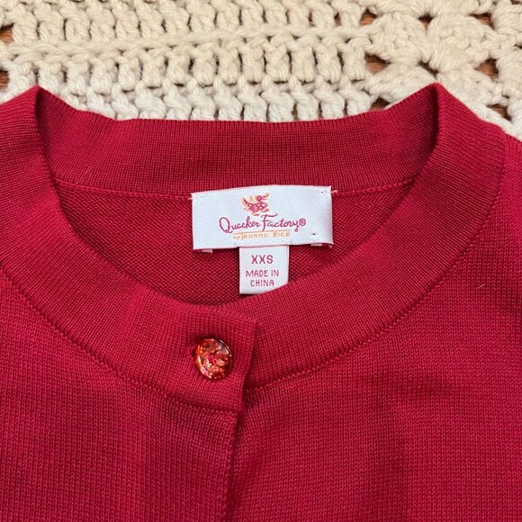 Quacker Factory Red Embroidered Sequin & Stud Tree Button Front Cardigan XXS - Picture 3 of 9